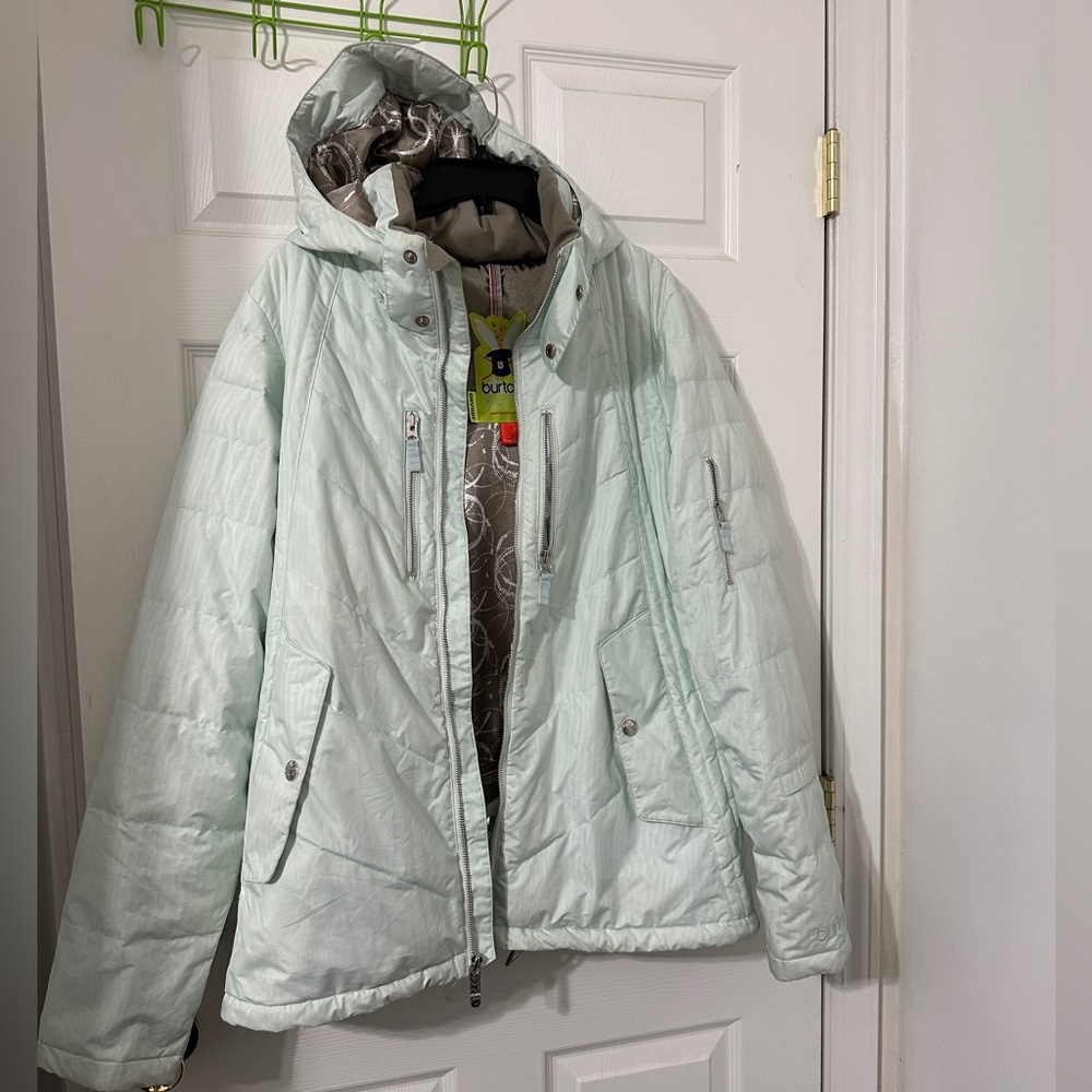 Burton Women’s Down Puffer Winter Jacket size XL Hooded Snow Ski Snowboarding